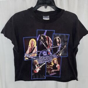 Vintage Brockum Aerosmith Pump Tour 1990 T Shirt Band Black Chopped Cropped